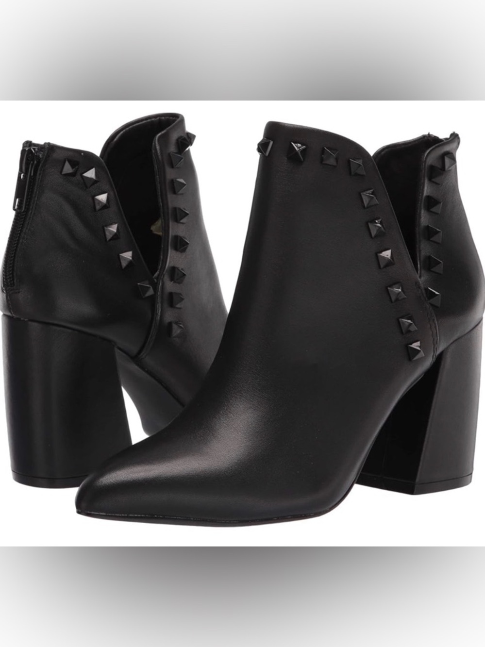 Steve Madden Glow Black Leather Spiked Pointed-Toe Ankle Booties